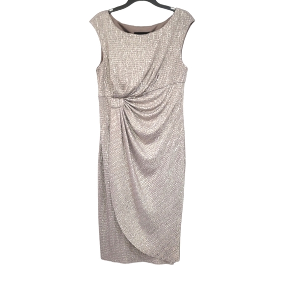 Connected Apparel Shimmer Midi Sleeveless Faux Wrap semi formal Dress Size 6 - Picture 2 of 12